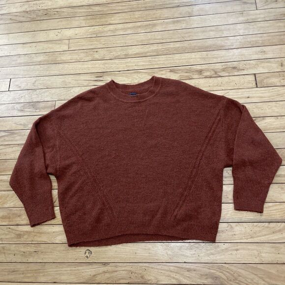 Gap Crop Sweater Wool Alpaca L Burnt Orange Brown Mock Oversize Western Knit 44" - Picture 13 of 16